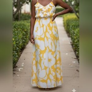 LOFT Yellow and White Floral Maxi Dress